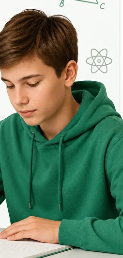 Ученик 7 класса на занятии по алгебре и геометрии